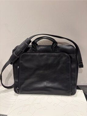 Lodis Black Leather Briefcase Shoulder Bag black crossbody detachable strap new